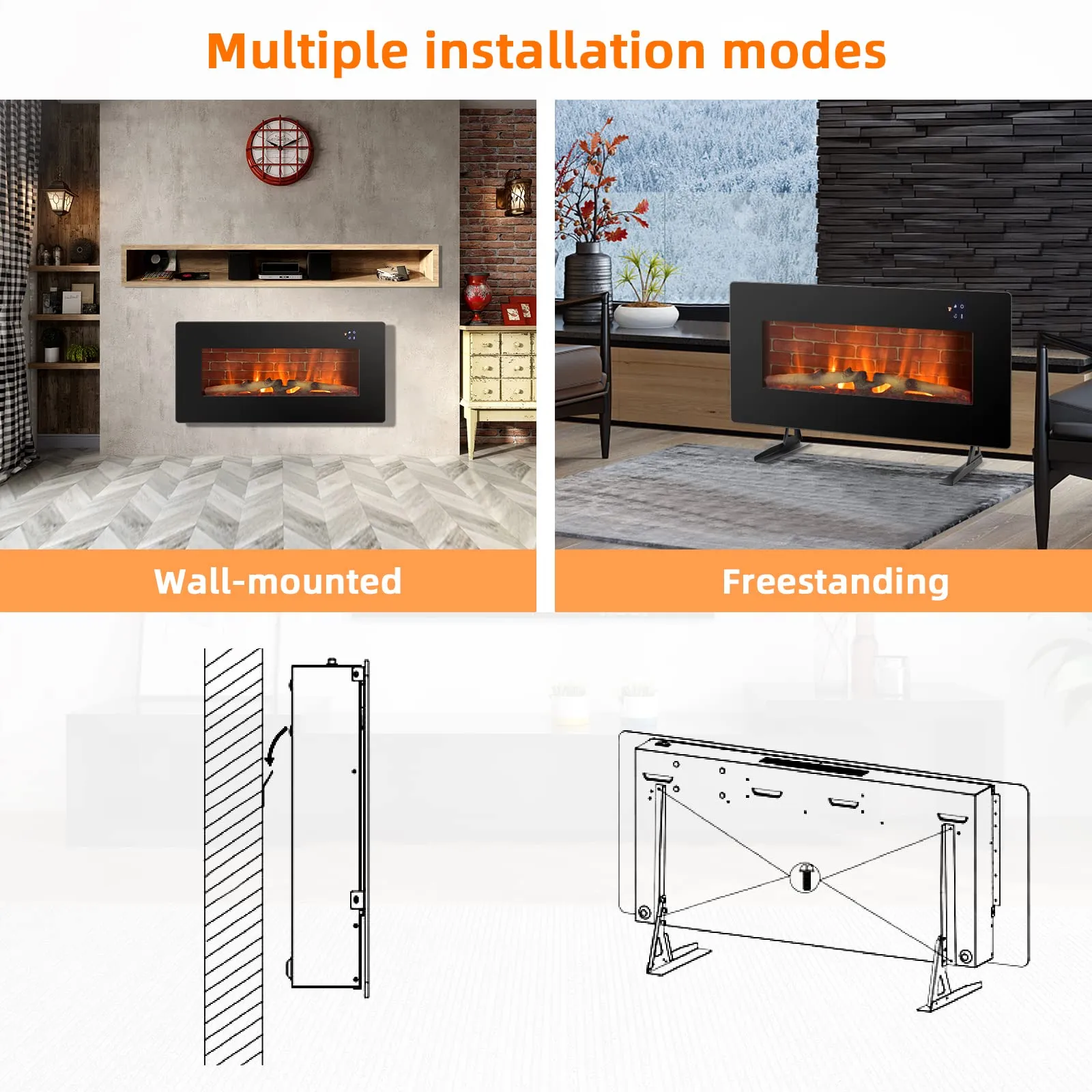 Tangkula Electric Fireplace, Freestanding & Wall-Mounted Electric Heater, 1400W Electric Fireplace with Timer