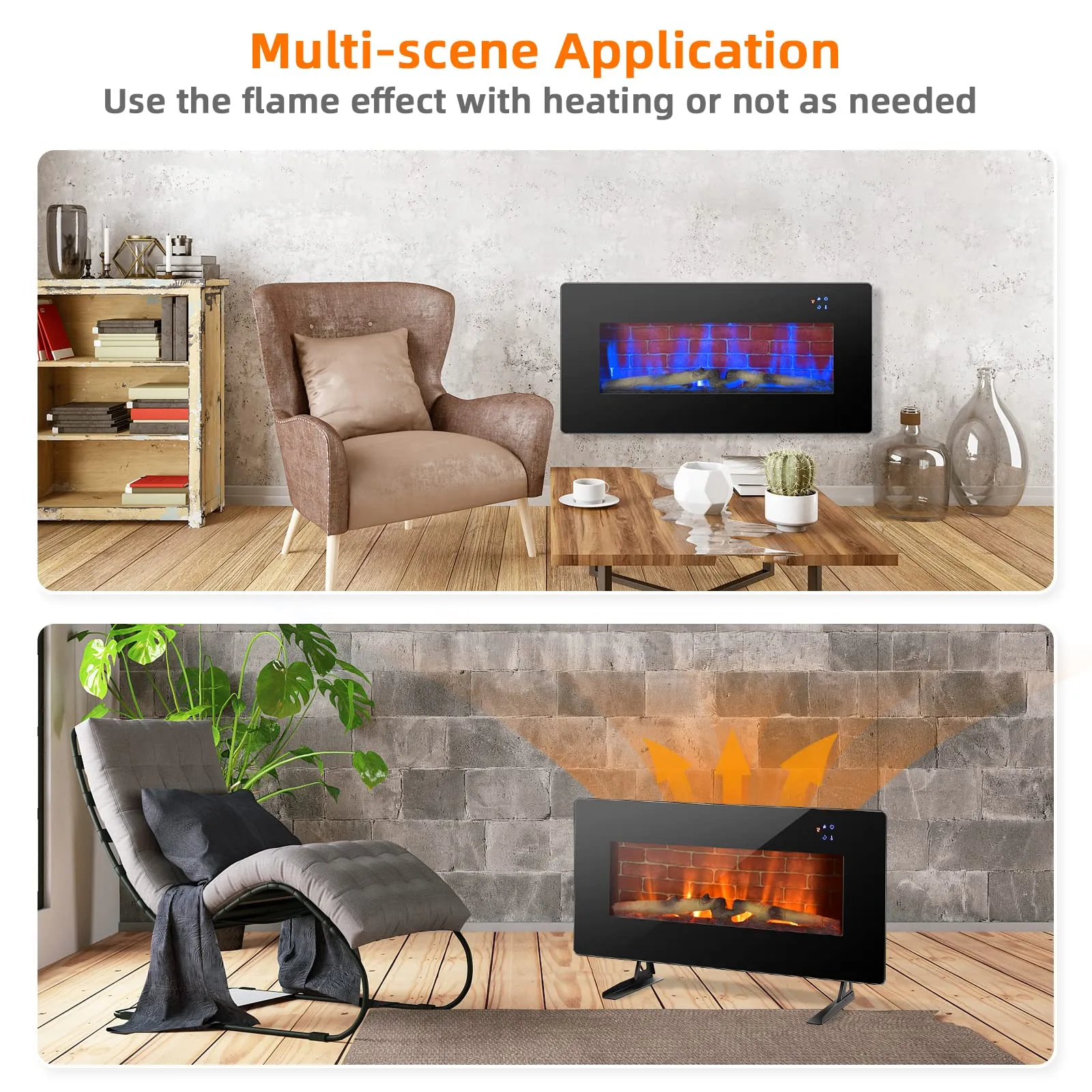 Tangkula Electric Fireplace, Freestanding & Wall-Mounted Electric Heater, 1400W Electric Fireplace with Timer