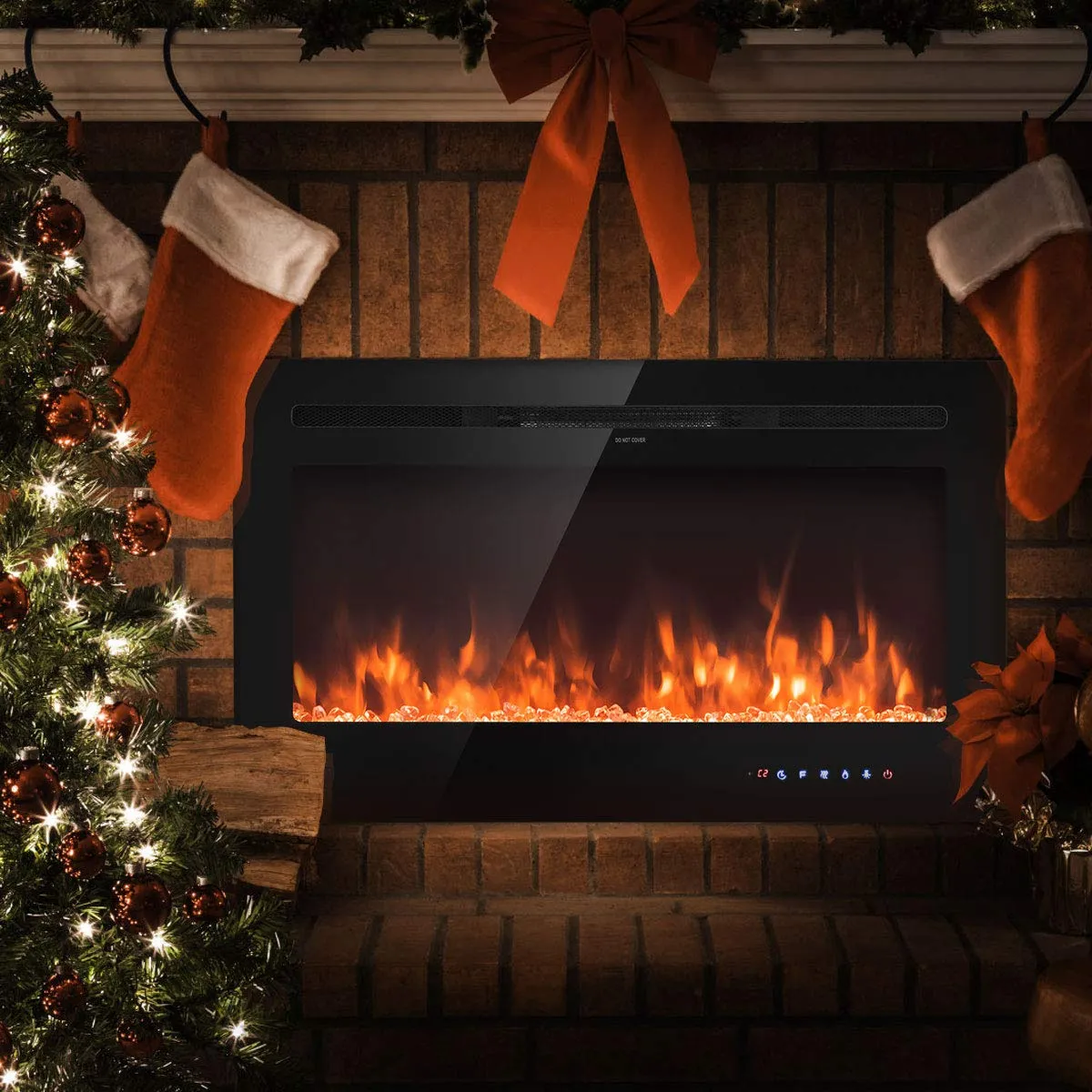 Tangkula Electric Fireplace, in-Wall Recessed and Wall Mounted Fireplace Heater