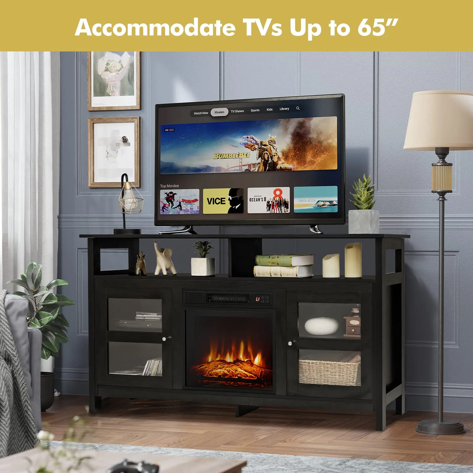 Tangkula Fireplace TV Stand for TVs up to 65 Inches, with 18 Inches 1400W 5,000 BTU Electric Fireplace