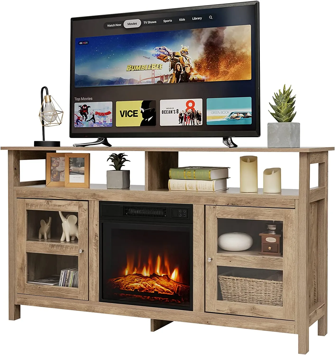 Tangkula Fireplace TV Stand for TVs up to 65 Inches, with 18 Inches 1400W 5,000 BTU Electric Fireplace