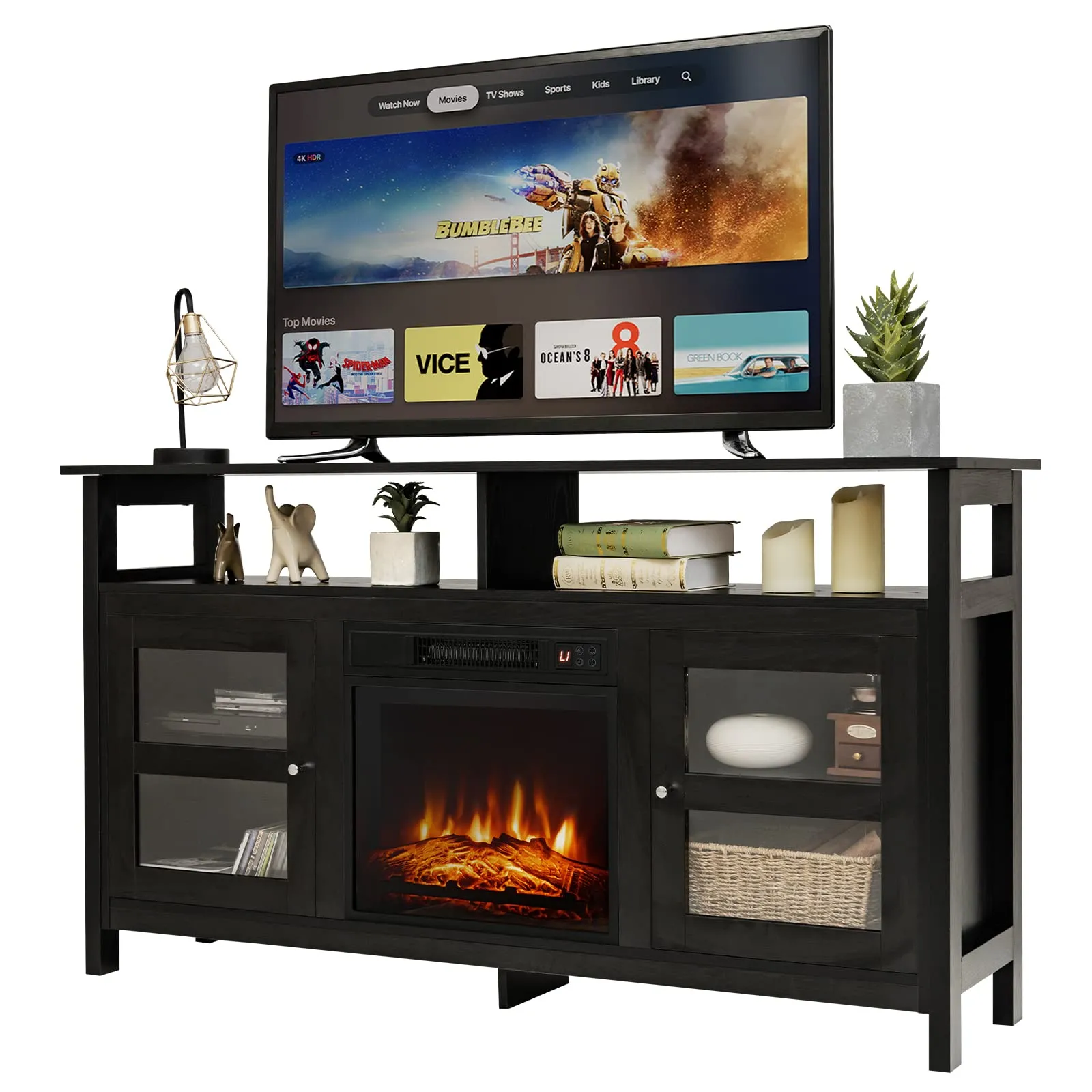 Tangkula Fireplace TV Stand for TVs up to 65 Inches, with 18 Inches 1400W 5,000 BTU Electric Fireplace