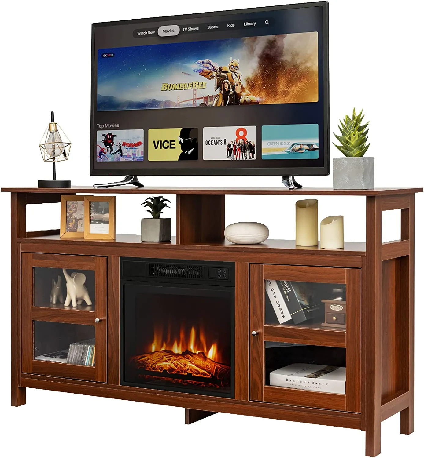 Tangkula Fireplace TV Stand for TVs up to 65 Inches, with 18 Inches 1400W 5,000 BTU Electric Fireplace