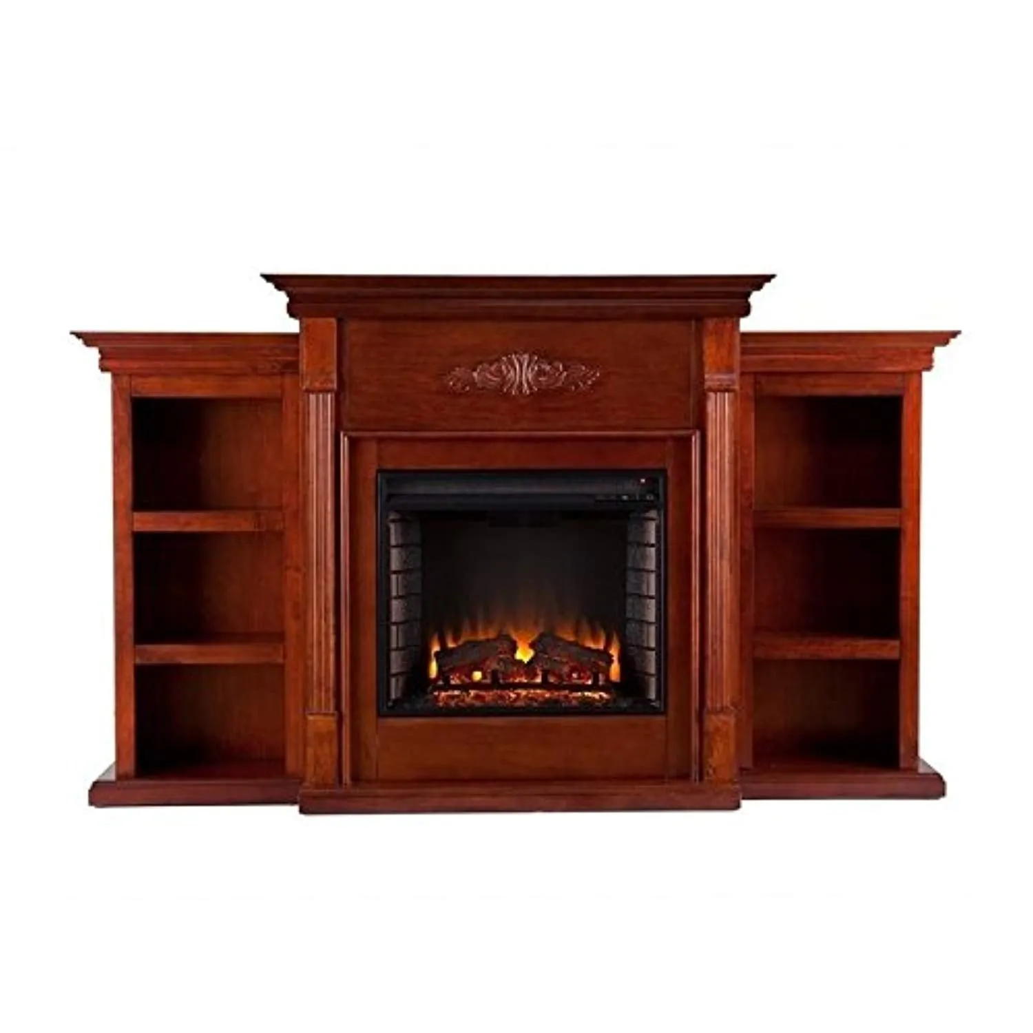 Tennyson Electric Fireplace with Bookcase, Classic Mahogany Finish