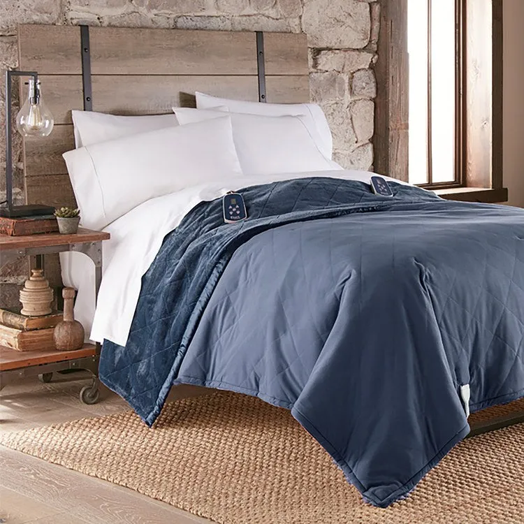 The Luxury Micro Flannel Reverse to Ultra Velvet Electric Blanket - Full/Indigo