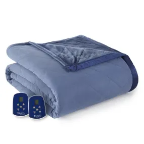 The Luxury Micro Flannel Reverse to Ultra Velvet Electric Blanket - Full/Indigo