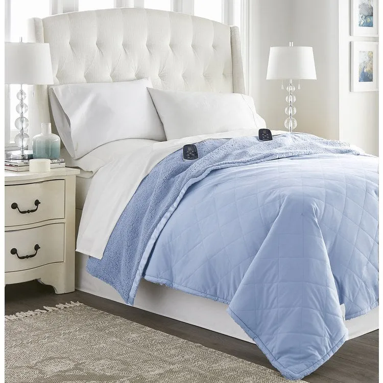 The Modern Micro Flannel Reverse to Sherpa Electric Blanket - Queen/Wedgewood