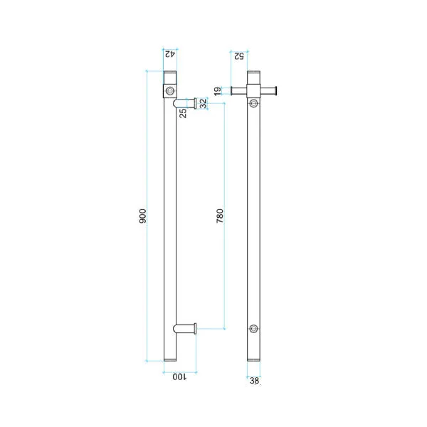 Thermogroup 12V Straight Round Vertical Single Bar Heated Towel Rail - Gunmetal