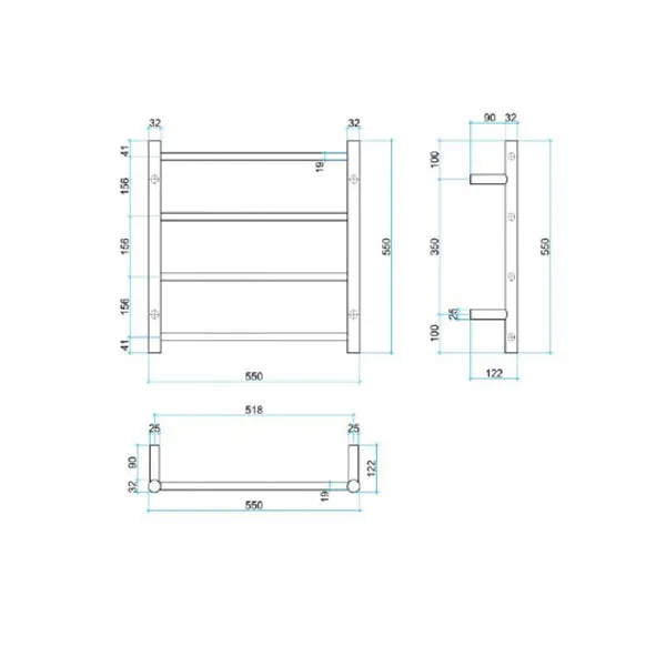 Thermogroup 4 Bar Thermorail Round Heated Towel Ladder 550mm Brushed Stainless Steel