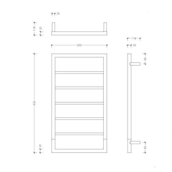 Thermogroup Jeeves Spartan Boxx Heated Towel Rail Satin Black 520mm