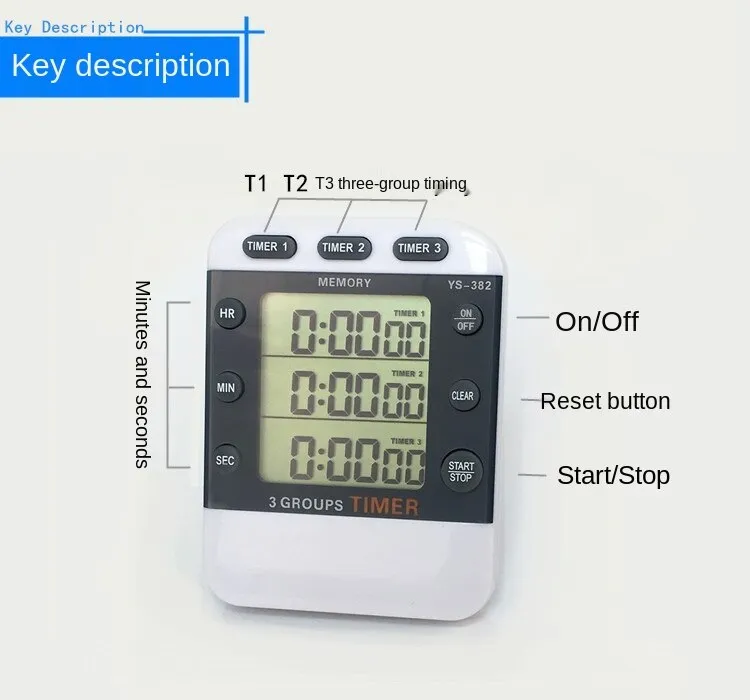 Timer Three Sets of Digital  Learning Kitchen Large Screen Timer