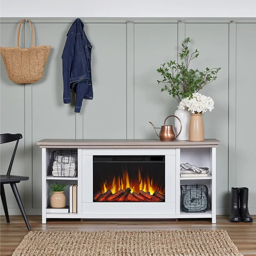 Tramore Slim 62-in Electric Fireplace TV Stand in White