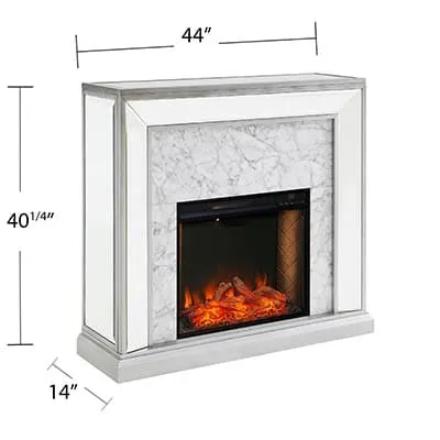 Trandling Mirrored Electric Fireplace Mantel Package in Antique Silver w/ Smart Firebox