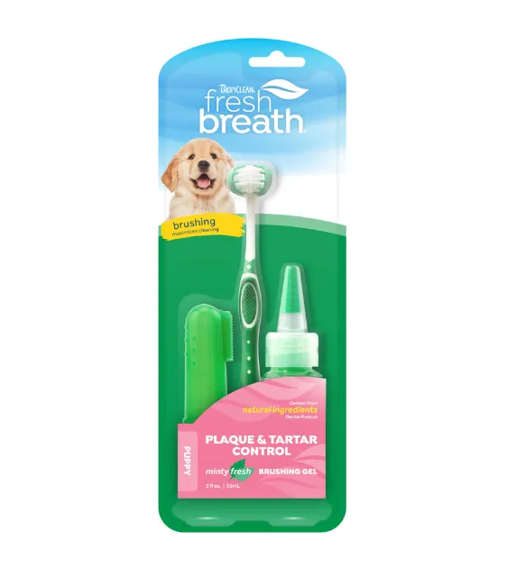 TropiClean Fresh Breath Oral Care Kit (Toothbrush, Finger Brush & Gel) for Puppy