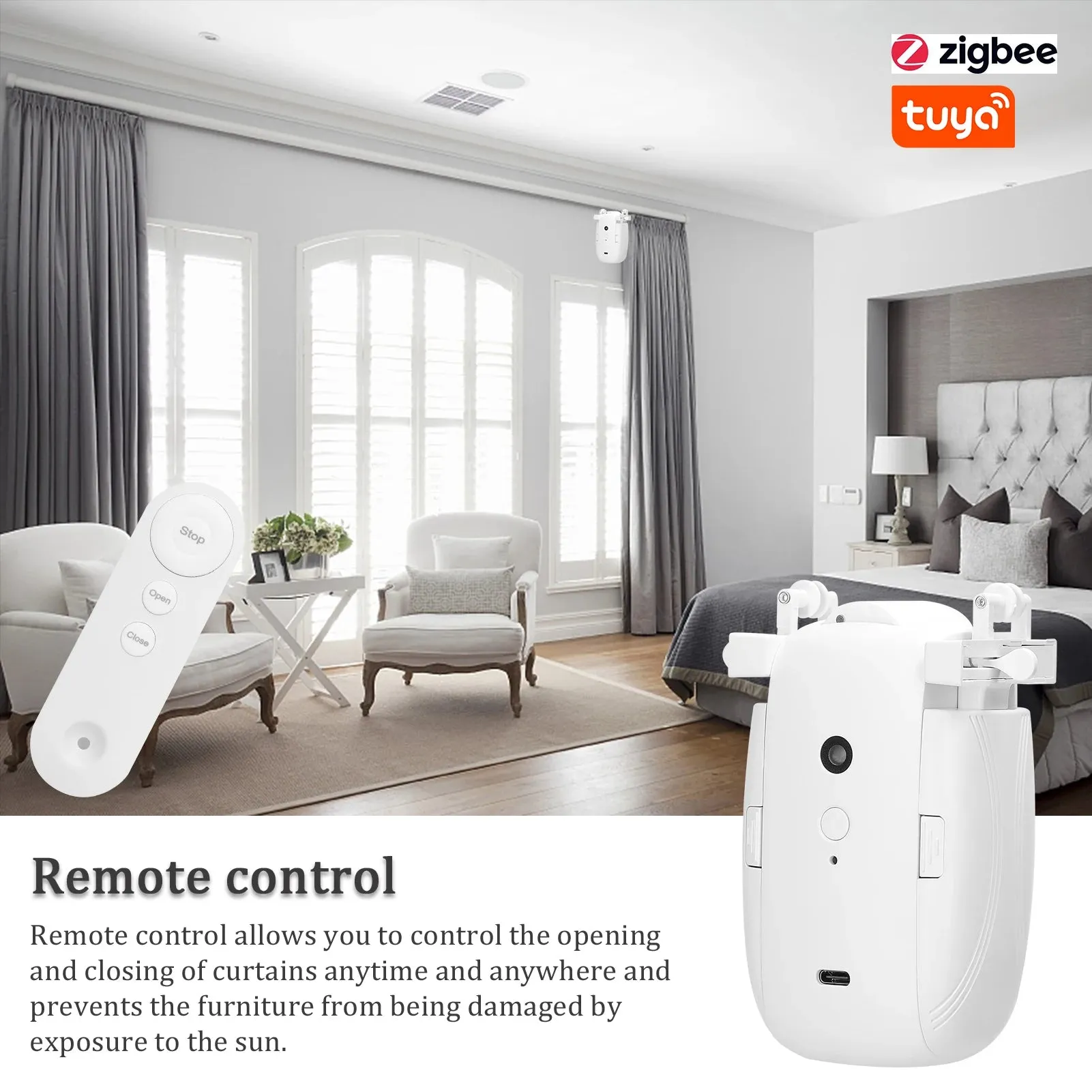 Tuya ZigBee 3 in 1 Intelligent Curtain Motor Electric Curtain Robot Auto Opener No Wiring Support APP Remote Control Timer