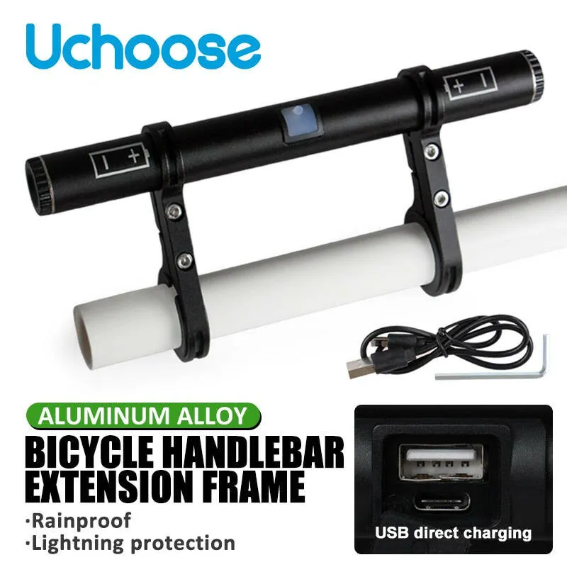 USB Rechargeable Bike Aluminum Alloy Extension Bracket Clamp Handle Lever Extension Hold Bike Handlebar Extender Accessories