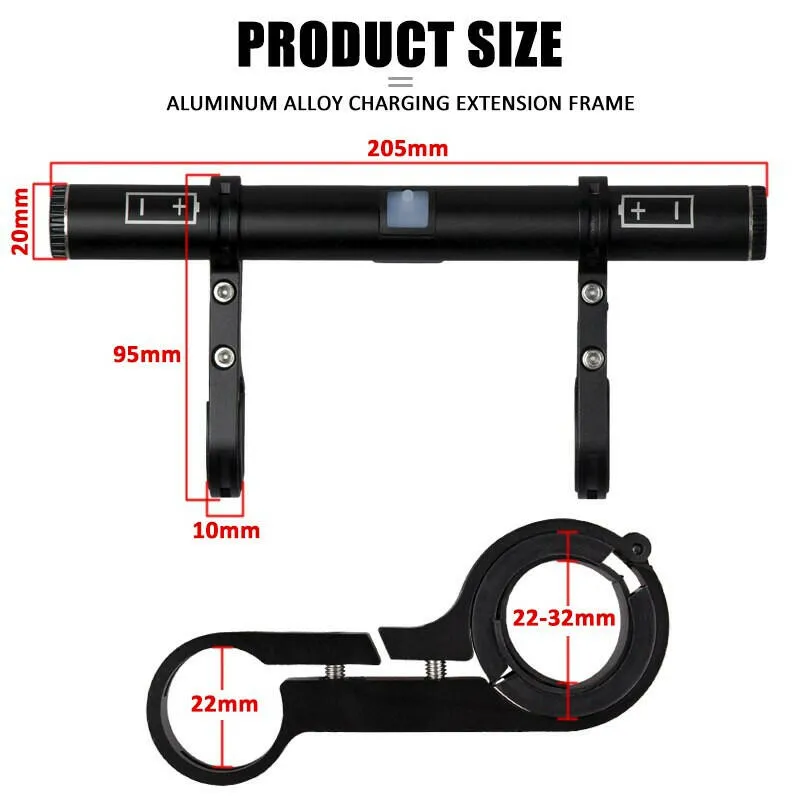 USB Rechargeable Bike Aluminum Alloy Extension Bracket Clamp Handle Lever Extension Hold Bike Handlebar Extender Accessories