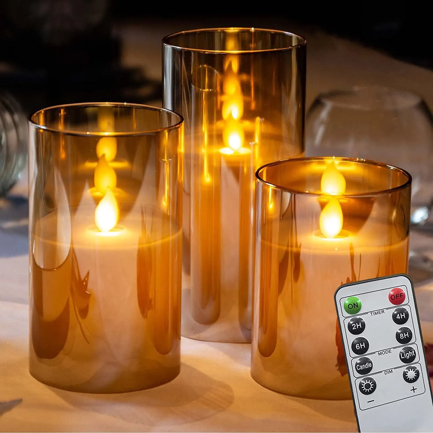 VEROX Flameless Led Glass Electric Candle With Aa Battery Powered Real Wax Candle Light Comes In Moving Flame Effect With Timer Remote (Pack of 1   Remote)