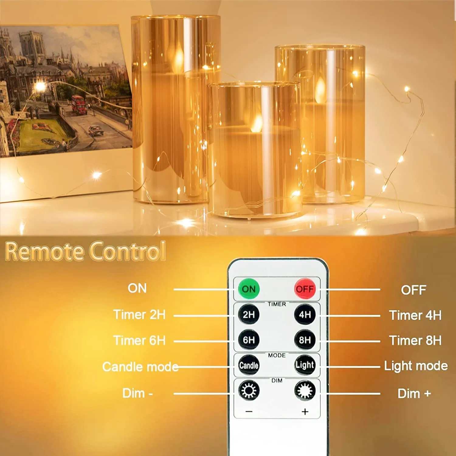 VEROX Flameless Led Glass Electric Candle With Aa Battery Powered Real Wax Candle Light Comes In Moving Flame Effect With Timer Remote (Pack of 1   Remote)