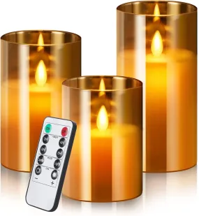 VEROX Flameless Led Glass Electric Candle With Aa Battery Powered Real Wax Candle Light Comes In Moving Flame Effect With Timer Remote (Pack of 1   Remote)