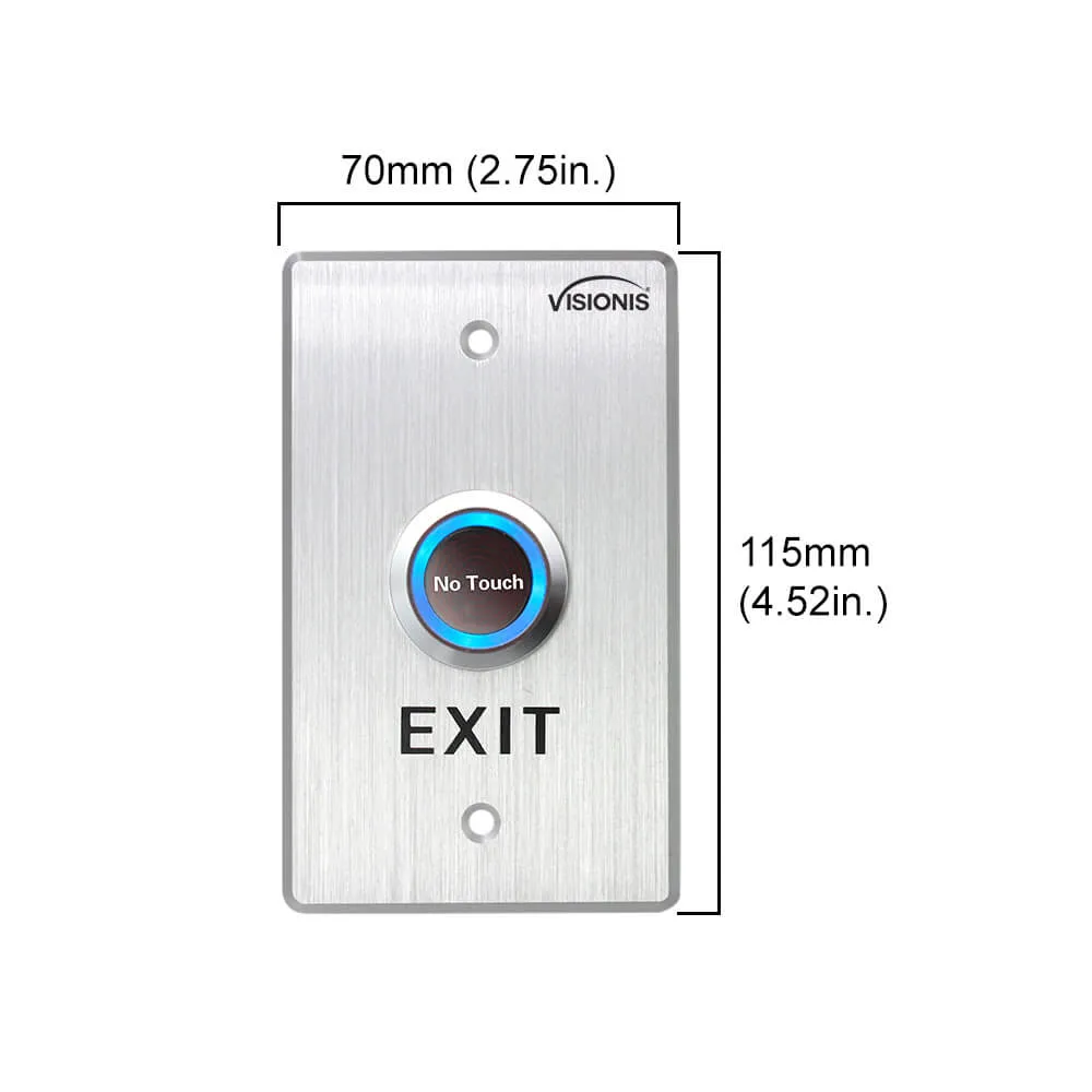 Visionis 10 Pack FPC-7550 VIS-7013 Indoor Stainless Steel No Touch Request To Exit Button With Timer Delay Standard Size With LED Light NC COM And NO Outputs