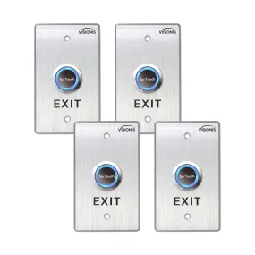 Visionis 4 Pack FPC-7547 VIS-7013 Indoor Stainless Steel No Touch Request To Exit Button With Timer Delay Standard Size With LED Light NC COM And NO Outputs