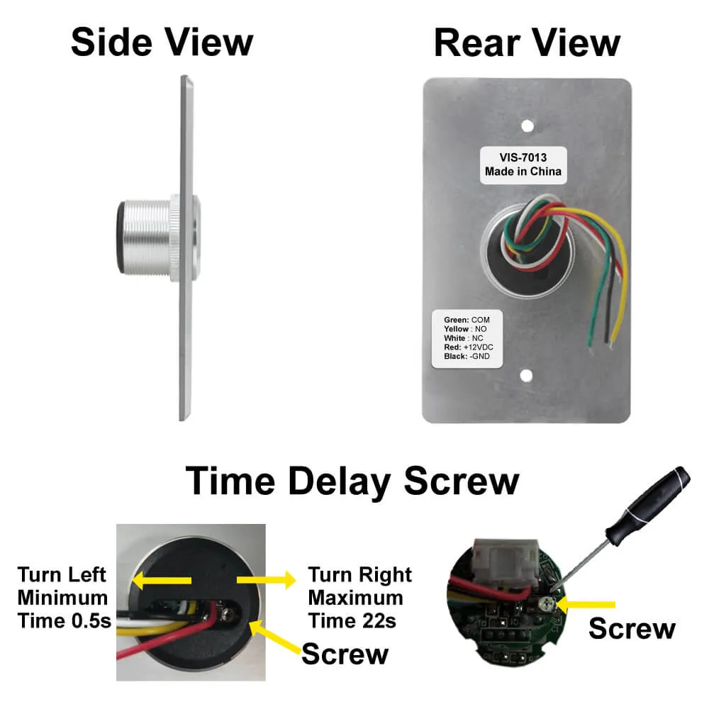 Visionis 4 Pack FPC-7547 VIS-7013 Indoor Stainless Steel No Touch Request To Exit Button With Timer Delay Standard Size With LED Light NC COM And NO Outputs