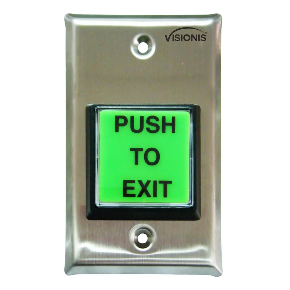 Visionis VIS-7000 - Green Square Push to Exit Button for Door Access Control with LED Light, NC, COM and NO Outputs