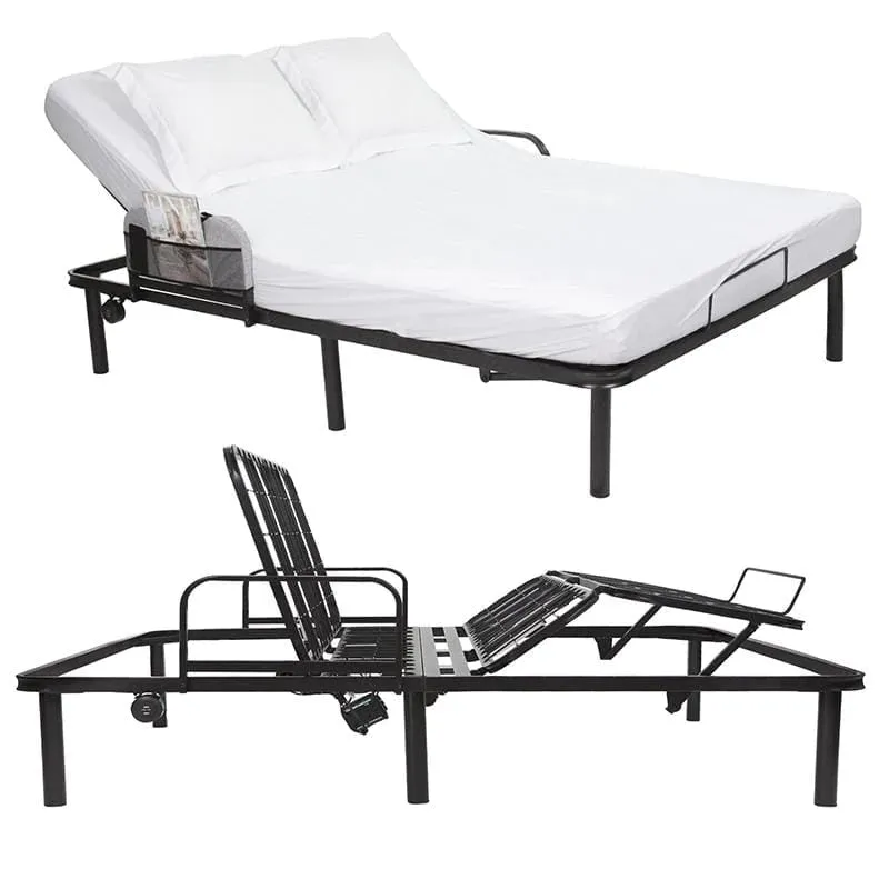 Vive Low Cost Full Electric Bed Frame w/Side Guards and Storage Pouch