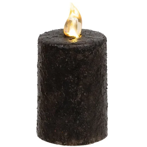 Warm Glow Textured Black Flicker Flame Timer Pillar 2.25" x 3"H