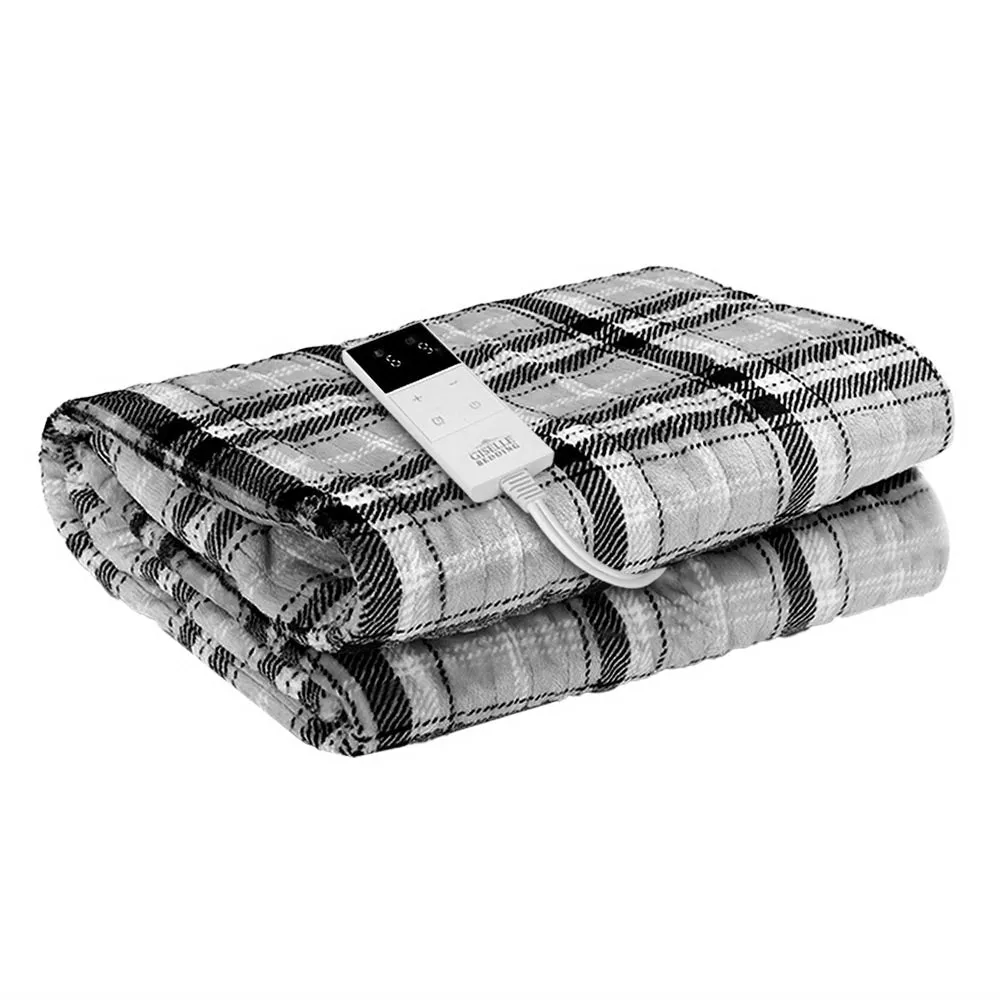 Watson Electric Throw Soft Blanket Rug Flannel Snuggle Washable Heated - Grey & White