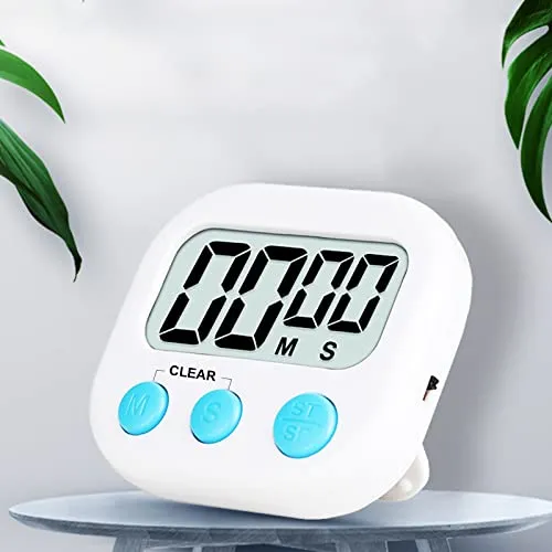 Wolpin Digital Kitchen Timer & Stopwatch, Countdown Large Digits, Loud Alarm, Magnetic Stand Round, for Cooking | Baking | Kids Study Teacher Shower Bathroom Oven Round Back Stand Hanging Hole, White