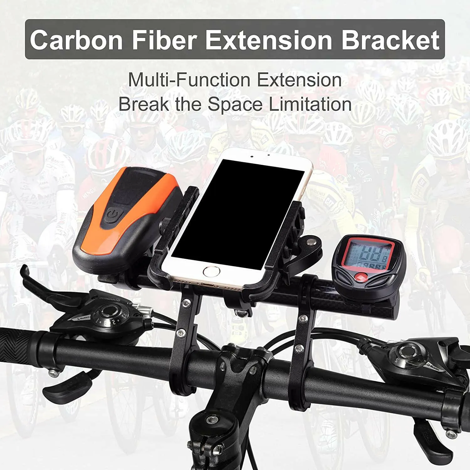 X-TIGER Bike Handlebar Extender Double Handlebar Extension Carbon Fiber Mount Holder with Aluminum Alloy Bracket